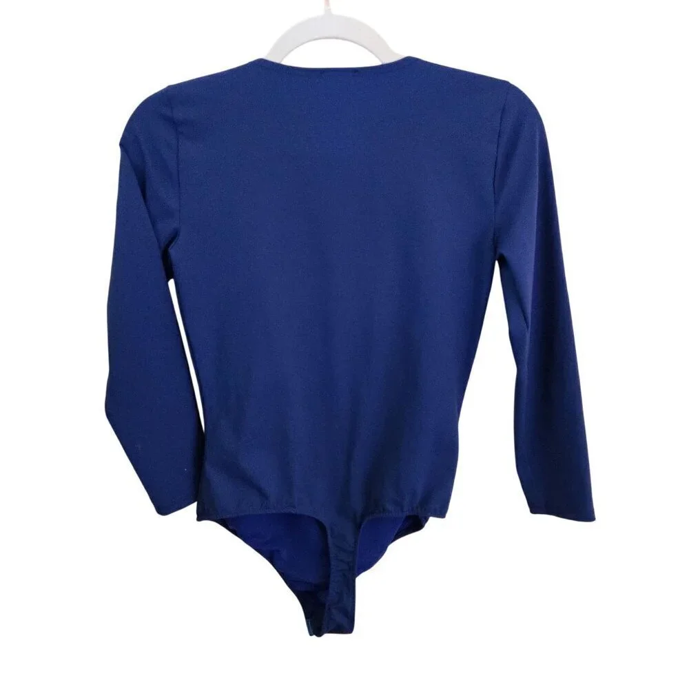 Free People Intimately Free Truth Or Square Long Sleeve Bodysuit Blue Size S